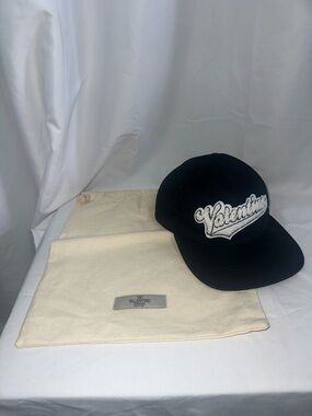 Valentino Black Cap with White Script Patch